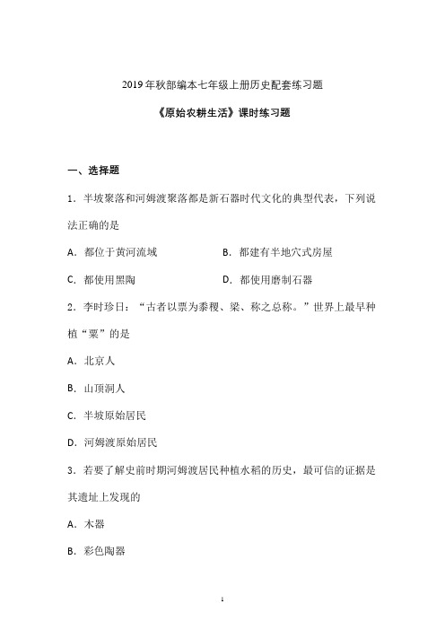 【课时练】2019-2020学年最新部编本七年级历史上册《原始农耕生活》课时练习卷 (七)