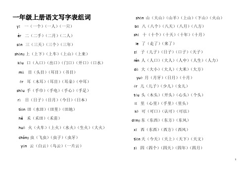 一年级上册语文写字表生字组词