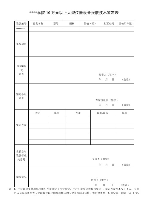 台州学院10万元以上大型仪器设备报废技术鉴定表【模板】