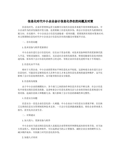 信息化时代中小企业会计信息化存在的问题及对策