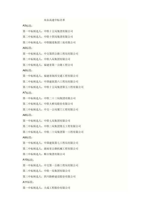 双永高速公路中标名单