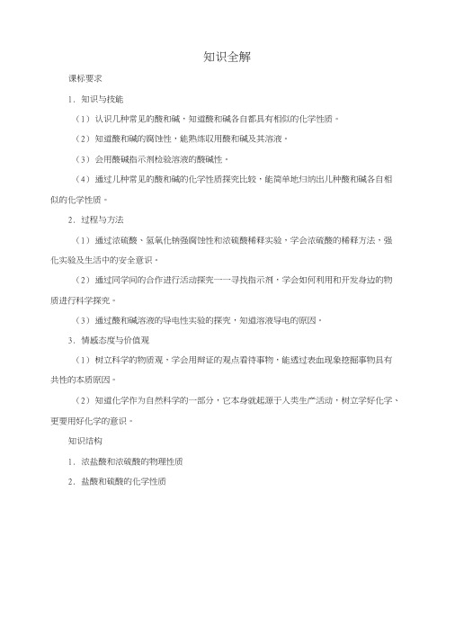 人教版九年级化学下册第十单元课题1《常见的酸和碱》知识全解.docx