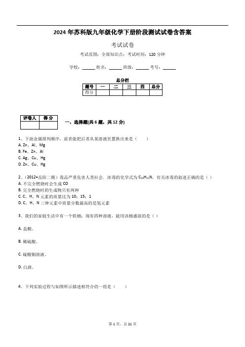 2024年苏科版九年级化学下册阶段测试试卷含答案