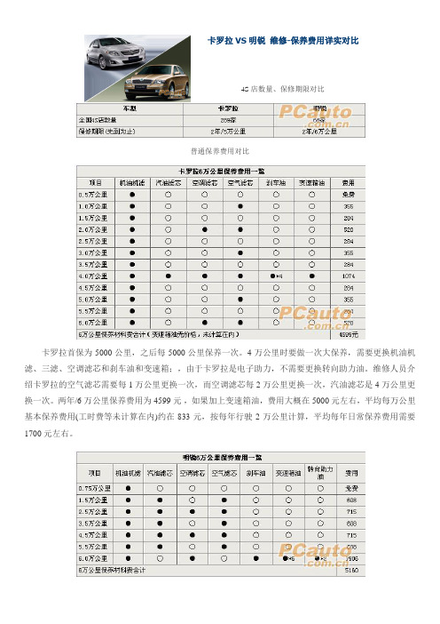 卡罗拉VS明锐 维修-保养费用详实对比