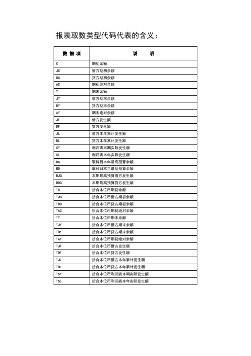 金蝶报表取数类型代码代表的含义