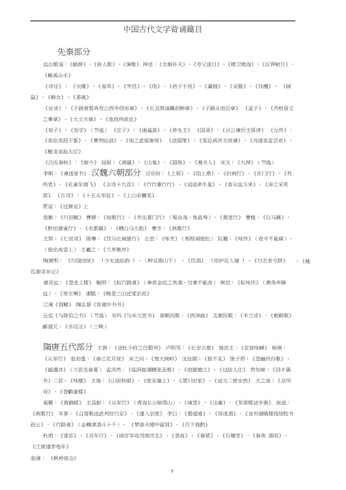 汉语言文学专业)中国古代文学背诵篇目