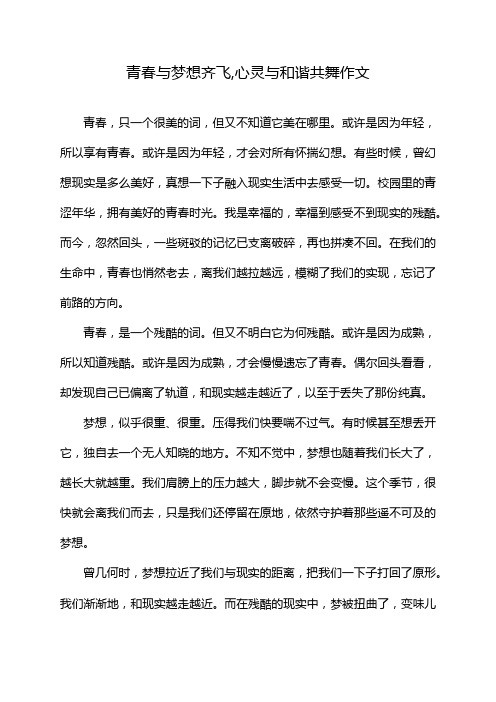 青春与梦想齐飞,心灵与和谐共舞作文