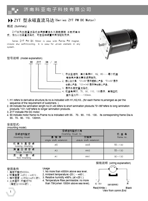 济南科亚电子科技有限公司ZYT型永磁直流马达说明书