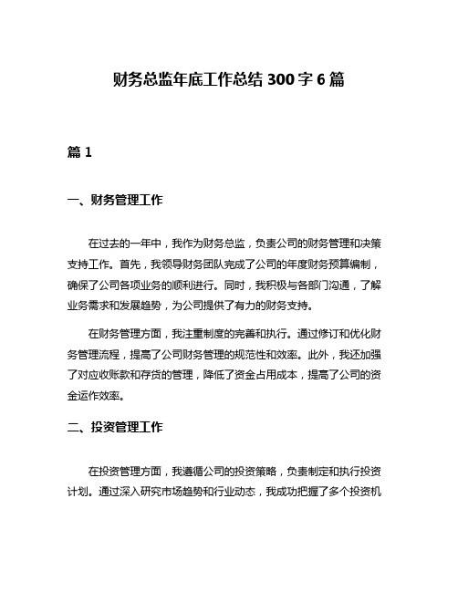 财务总监年底工作总结300字6篇