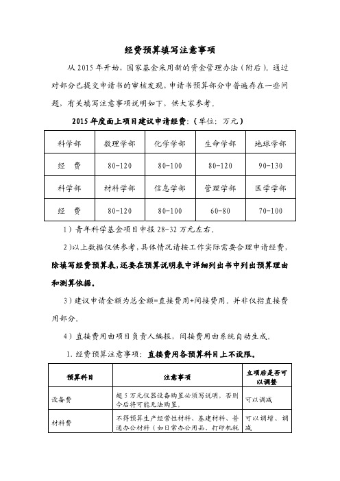 经费预算填写注意事项