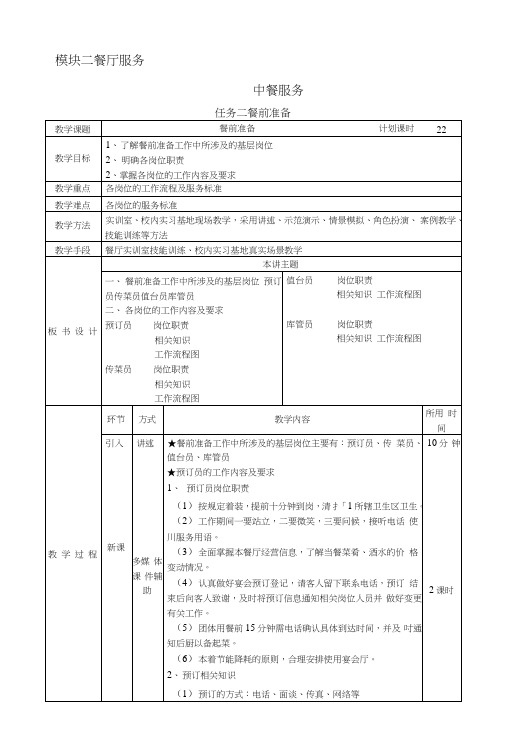 餐厅服务与管理教案8——餐前准备试题.doc