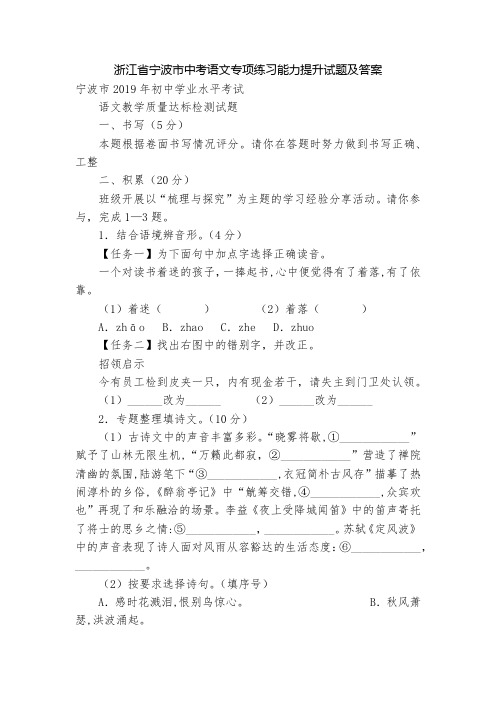 浙江省宁波市中考语文专项练习能力提升试题及答案_2