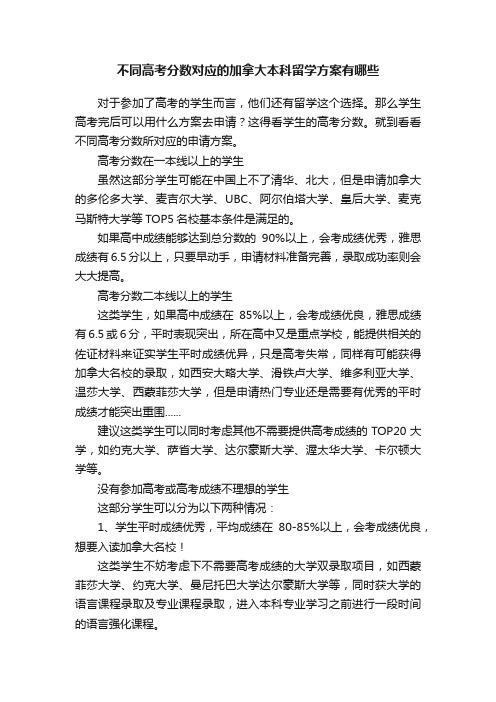 不同高考分数对应的加拿大本科留学方案有哪些