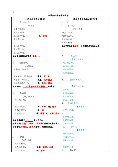 小学生必须掌握古诗内容(含答案)