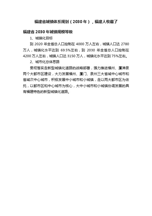 福建省城镇体系规划（2030年），福建人收藏了