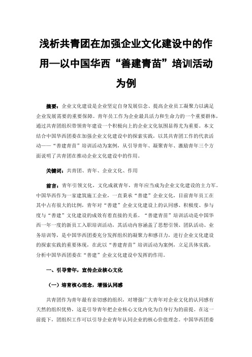 浅析共青团在加强企业文化建设中的作用—以中国华西“善建青苗”培训活动为例