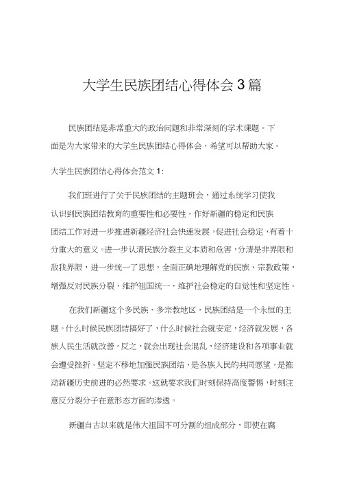 大学生民族团结心得体会3篇