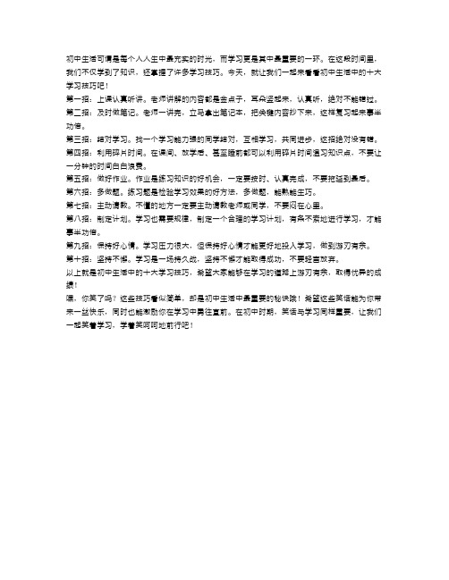 初中生活中的十大学习技巧