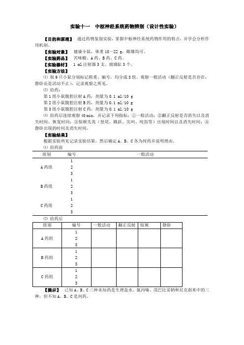 实验十五 实验设计Ⅰ(中枢神经系统药物辨别)