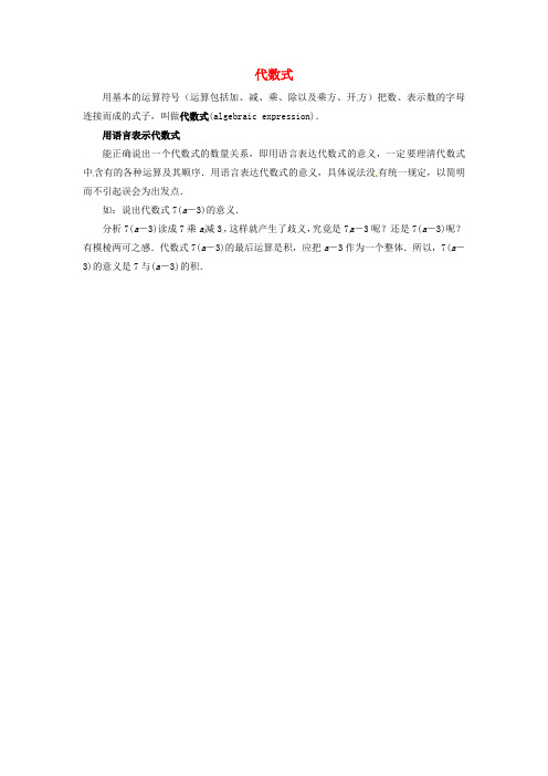 七年级数学上册 第三章 用字母表示数 3.2 代数式 知识拓展 代数式素材 (新版)苏科版