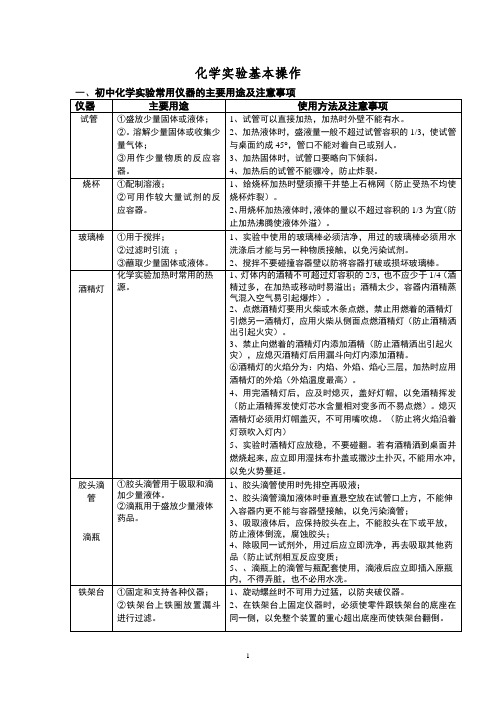 初中化学实验基本操作