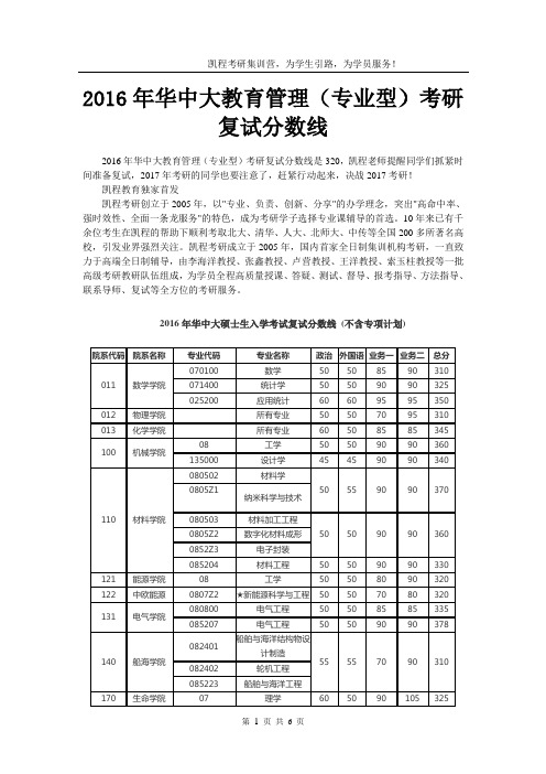 2016年华中大教育管理(专业型)考研复试分数线