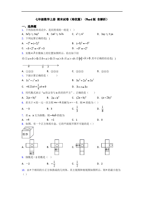 七年级数学上册 期末试卷(培优篇)(Word版 含解析)