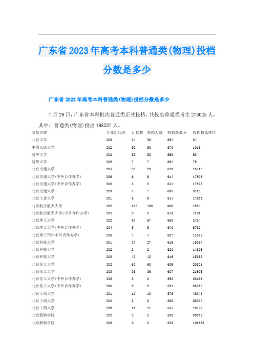 广东省2023年高考本科普通类(物理)投档分数是多少