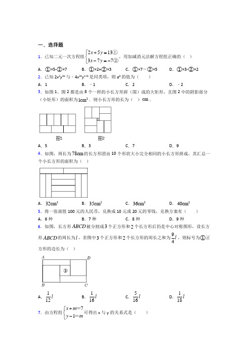 【学生卷】永州市七年级数学下册第八单元《二元一次方程组》提高卷(含答案)