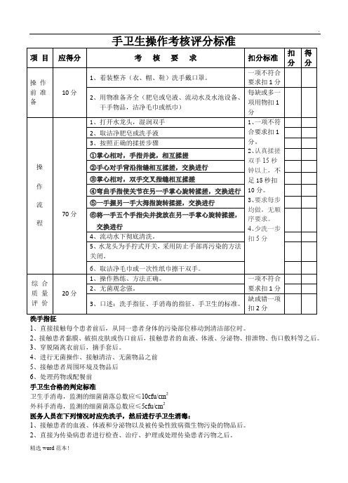 手卫生操作考核评分标准