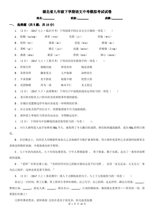 湖北省九年级下学期语文中考模拟考试试卷