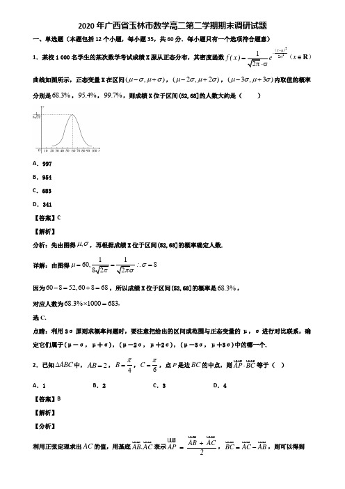 2020年广西省玉林市数学高二第二学期期末调研试题含解析