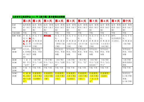 【课程表】国学夏令营,少儿国学夏令营,2011年少儿国学夏令营