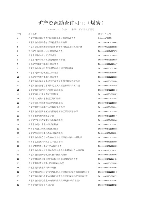 国土部备案的全国矿产资源勘查许可证(煤炭)