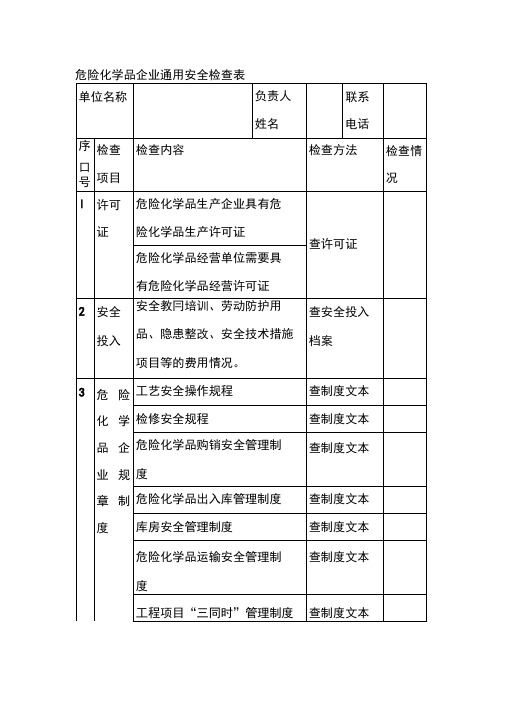 危险化学品企业通用安全检查表