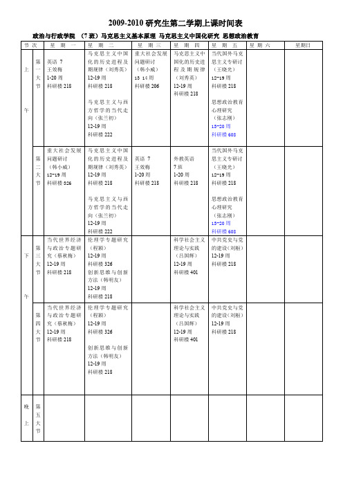 2009-2010研究生第二学期上课时间表