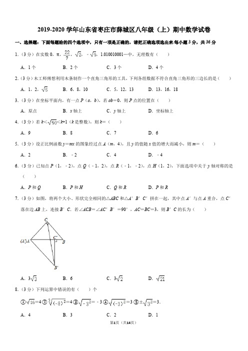 2019-2020学年山东省枣庄市薛城区八年级(上)期中数学试卷(Word+答案)