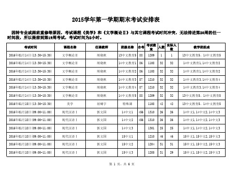 台州学院人文学院2015-2016第一学期期末考试安排表