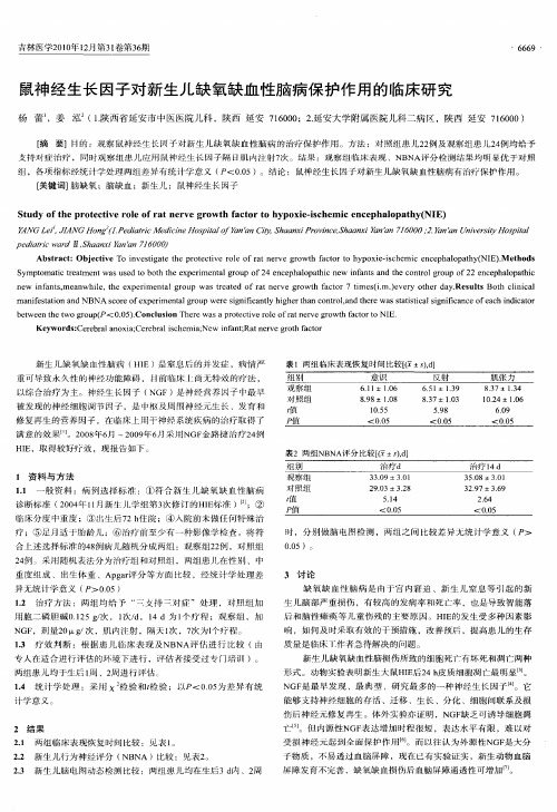 鼠神经生长因子对新生儿缺氧缺血性脑病保护作用的临床研究