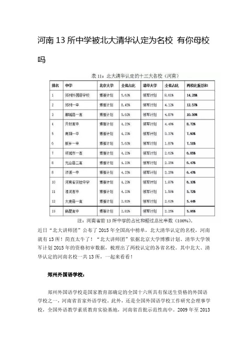 河南13所中学被北大清华认定为名校