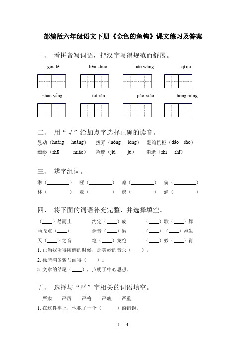 部编版六年级语文下册《金色的鱼钩》课文练习及答案