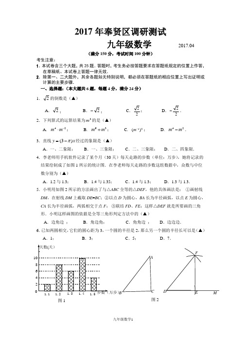 2017年奉贤区调研测试