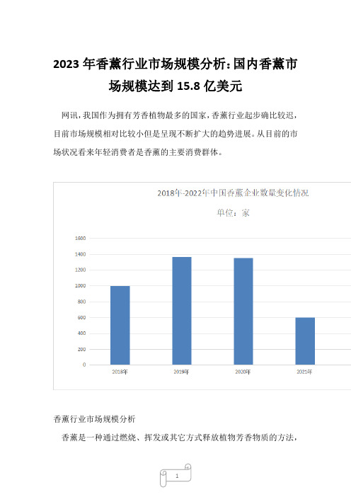 2023年香薰行业市场规模分析：国内香薰市场规模达到15.8亿美元5