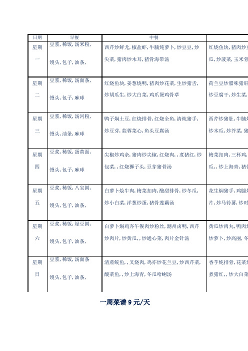 食堂一周菜谱