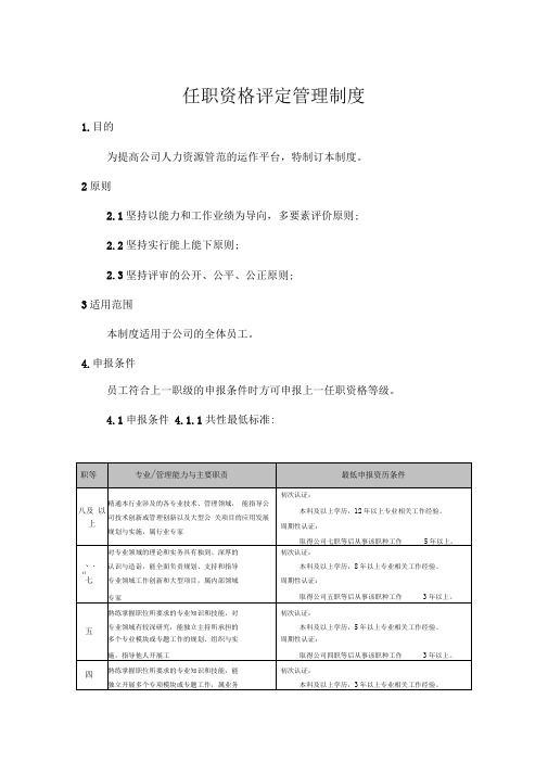 任职资格评定管理制度