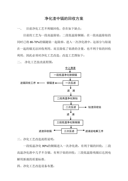 净化渣中镉的回收方案