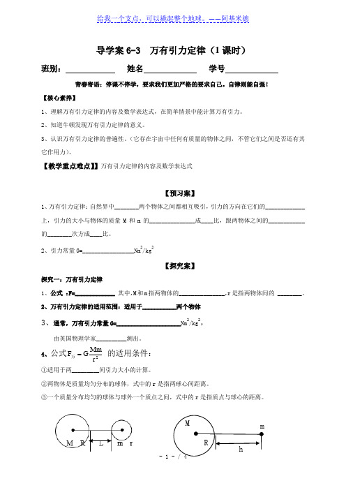 6-3 万有引力定律人教版高中物理必修二学案