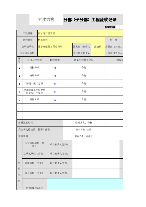 分部验收记录填写范本(主体)