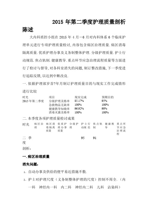 第二季度护理质量分析报告