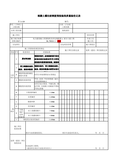 110KV送出线路检验批质量验收记录